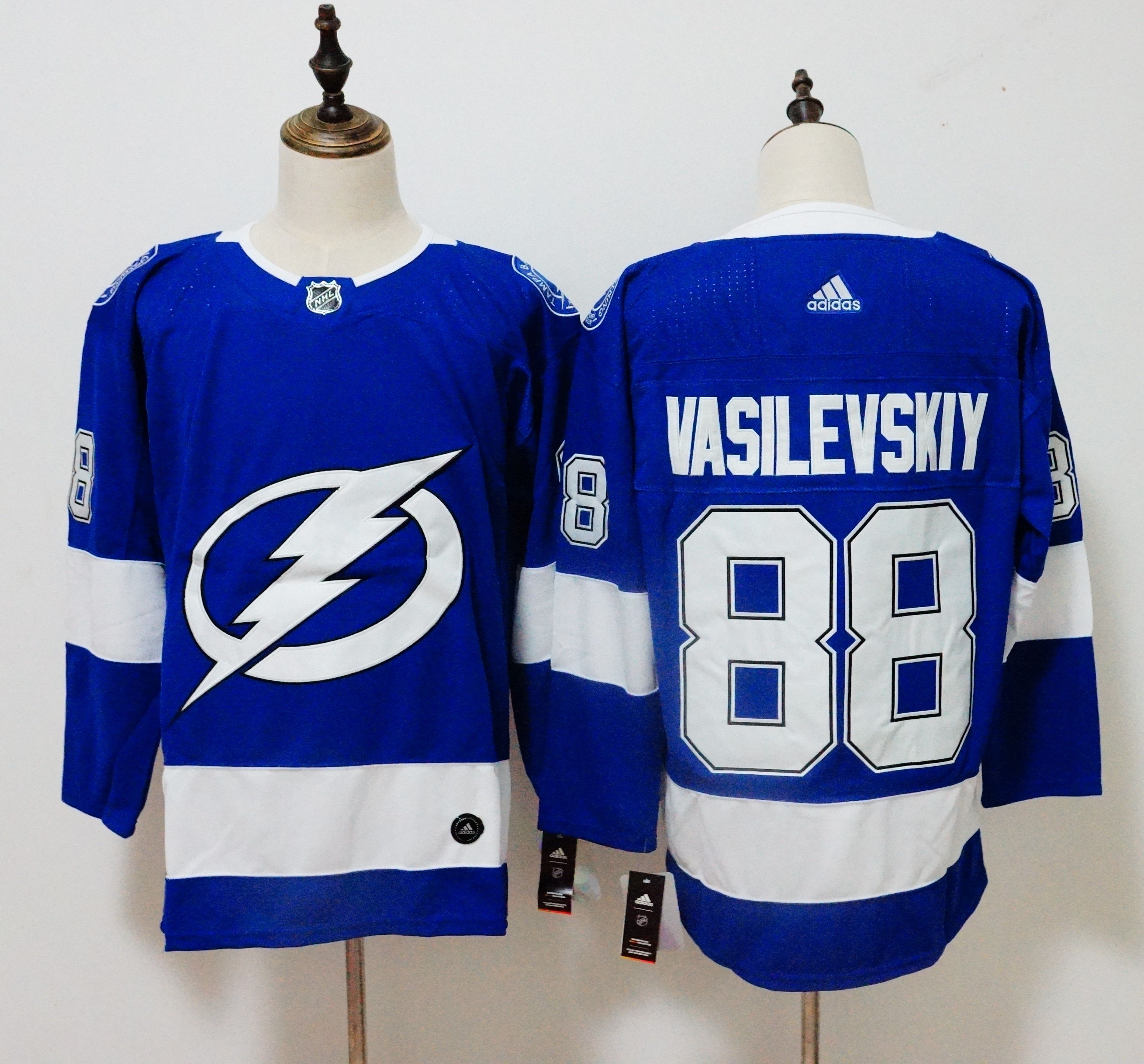Men Tampa Bay Lightning 88 Vasilevskiy Blue Adidas Hockey Stitched NHL Jerseys